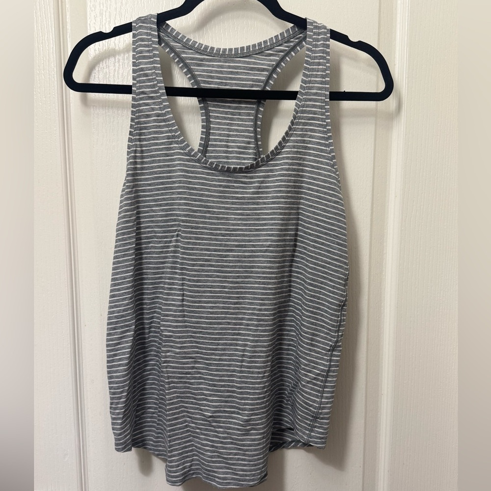 Lululemon Athletica Gray and White Striped Tank Top